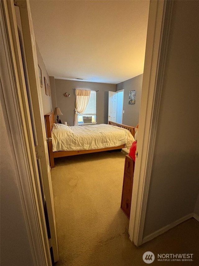 carpeted bedroom featuring cooling unit