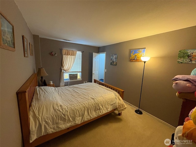 carpeted bedroom featuring cooling unit