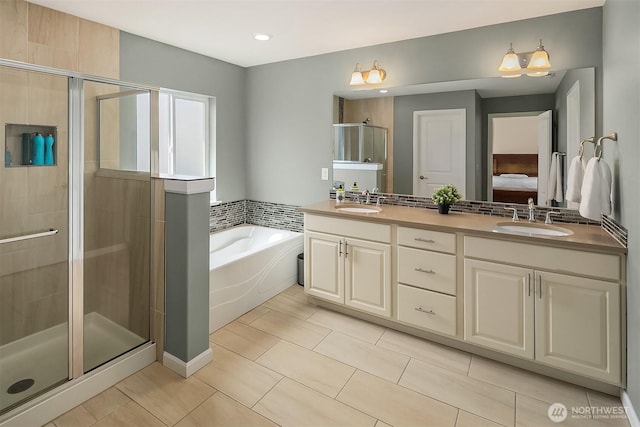 3908 187th Pl SE, Bothell, WA 98012 - full bathroom featuring a shower stall, a garden tub, double vanity, ensuite bath, and tile patterned flooring