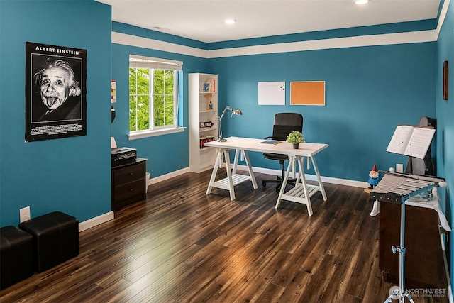 3908 187th Pl SE, Bothell, WA 98012 - home office featuring baseboards, wood finished floors, and recessed lighting