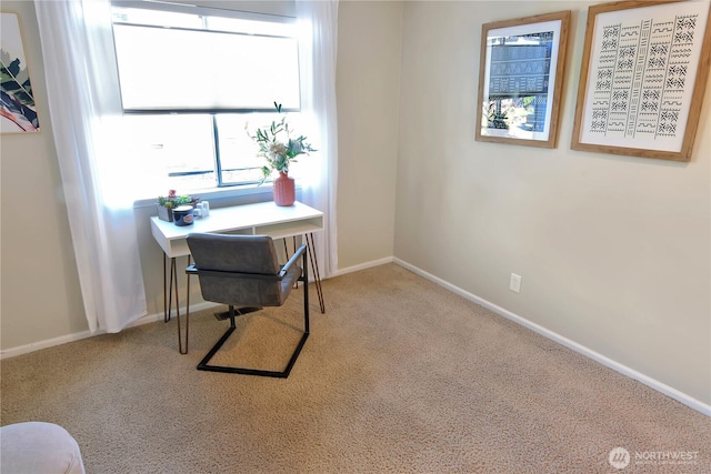 office featuring baseboards and carpet