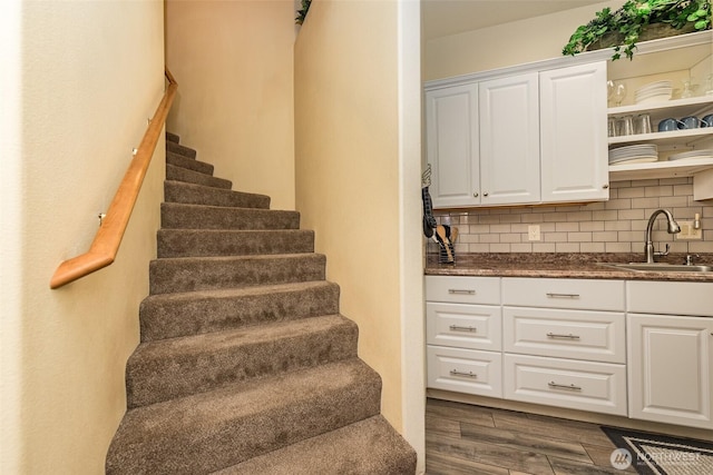 1573 Doe Run Rd, Sequim, WA 98382 - staircase featuring wood finished floors