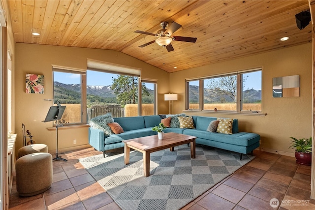 interior space with a mountain view and a wealth of natural light