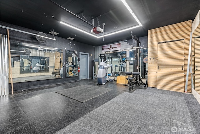 interior space with a garage door opener