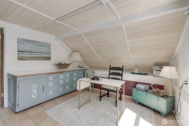 1506 163rd Pl, Long Beach, WA 98631 - tiled home office with wooden ceiling and lofted ceiling with beams