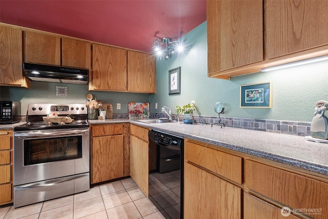 1123 N Whitman, Tacoma, WA 98406 - kitchen featuring black appliances, light tile patterned floors, a sink, and under cabinet range hood