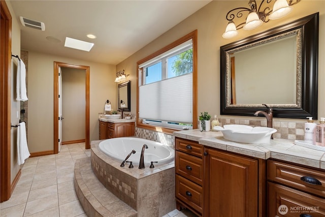 8131 116th Ave NE, Kirkland, WA 98033 - bathroom with a garden tub, visible vents, a skylight, two vanities, and a sink