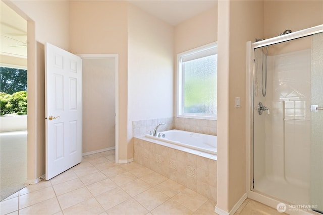3849 Prestwick Ln SE, Olympia, WA 98501 - bathroom with a garden tub, a shower stall, and tile patterned flooring