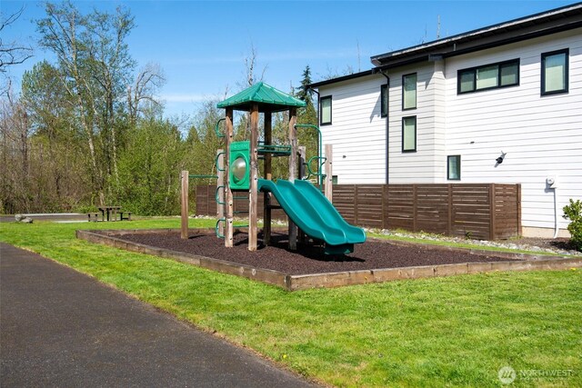 community playground with a lawn