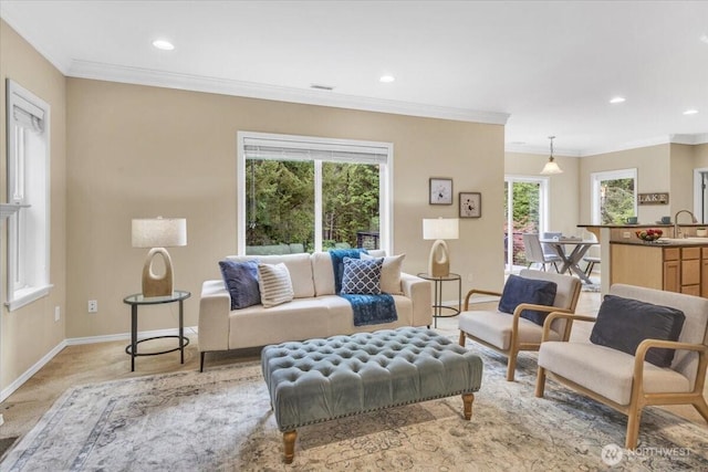 19017 5th St E, Lake Tapps, WA 98391 - living area featuring baseboards, crown molding, and recessed lighting