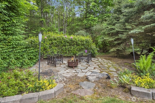 19017 5th St E, Lake Tapps, WA 98391 - view of patio with an outdoor fire pit