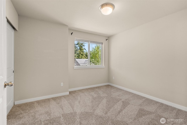 unfurnished bedroom featuring carpet flooring, baseboards, and a closet