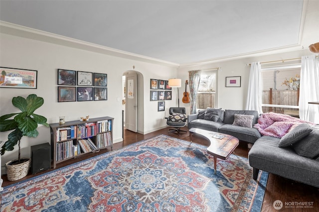 1921 N Stevens St, Tacoma, WA 98406 - living room featuring arched walkways and wood finished floors