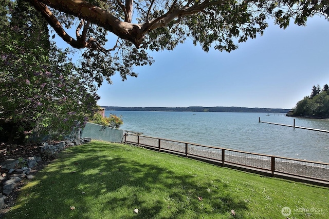 property view of water featuring fence