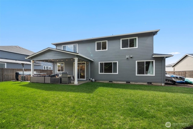 8852 N 5th St, Ridgefield, WA 98642 - rear view of house featuring a lawn, a patio area, outdoor lounge area, and fence