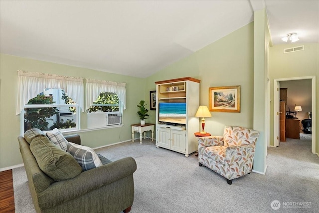 23825 15th Ave SE Unit 180, Bothell, WA 98021 - living area with lofted ceiling, baseboards, visible vents, and carpet flooring