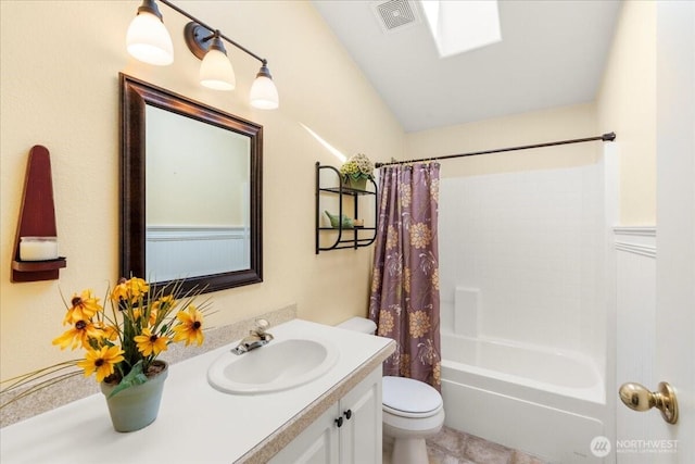 23825 15th Ave SE Unit 180, Bothell, WA 98021 - bathroom featuring toilet, visible vents, shower / tub combo, a skylight, and vanity