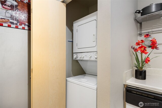 laundry area featuring laundry area and stacked washer and dryer