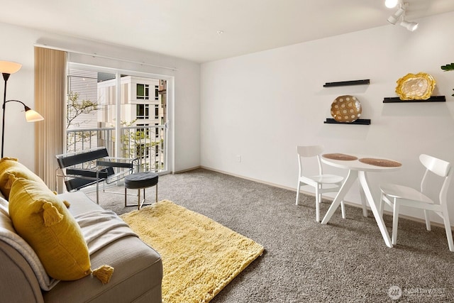 323 Queen Anne Ave N Unit 508, Seattle, WA 98109 - carpeted living room with baseboards and track lighting