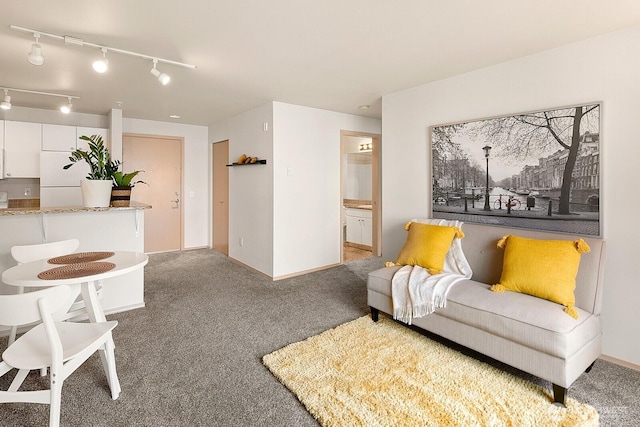 323 Queen Anne Ave N Unit 508, Seattle, WA 98109 - carpeted living area with baseboards and track lighting