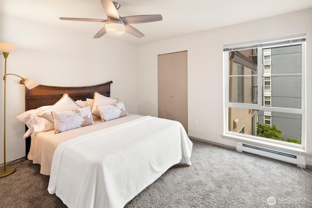 323 Queen Anne Ave N Unit 508, Seattle, WA 98109 - carpeted bedroom with baseboards, ceiling fan, baseboard heating, and a closet