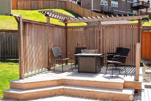 view of patio featuring fence, a deck, and a pergola