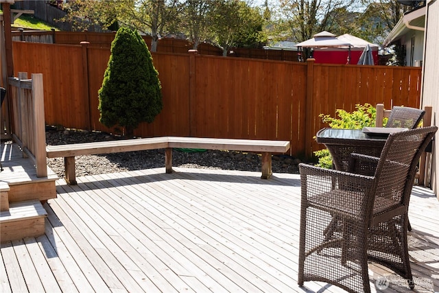 wooden terrace featuring fence