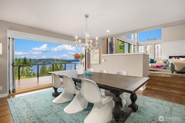 5340 W Mercer Way, Mercer Island, WA 98040 - dining space with a chandelier, dark wood-type flooring, and recessed lighting