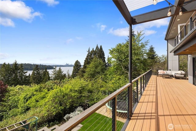 5340 W Mercer Way, Mercer Island, WA 98040 - wooden terrace featuring an outdoor hangout area and a water view