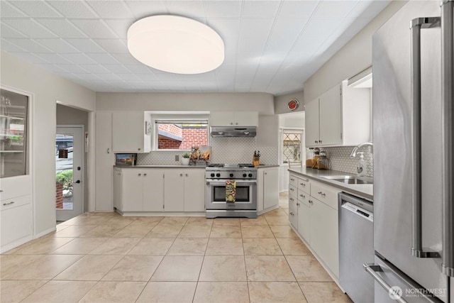 1423 Springwater Ave, Wenatchee, WA 98801 - kitchen with stainless steel appliances, under cabinet range hood, a sink, and healthy amount of natural light