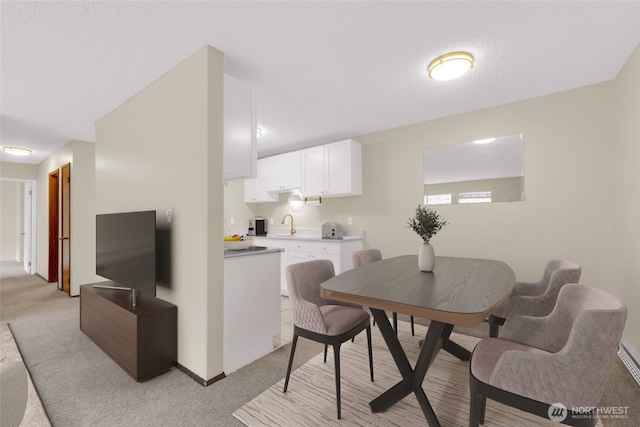 dining space with light carpet