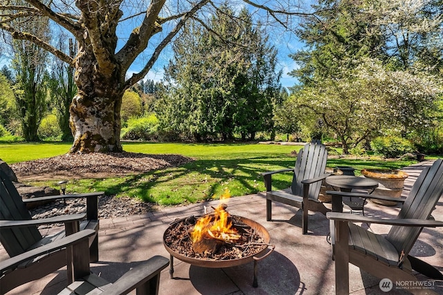 view of patio with an outdoor fire pit