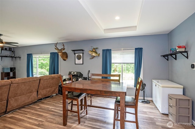 1332 SE Fireweed Rd, Shelton, WA 98584 - dining area with light wood-style floors and a ceiling fan