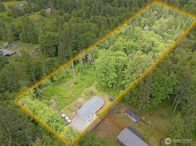 1332 SE Fireweed Rd, Shelton, WA 98584 - aerial view of property's location featuring property parcel outlined and a forest