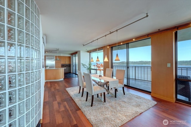 1 N Stadium Way Unit 16, Tacoma, WA 98403 - dining room featuring rail lighting, dark wood finished floors, and healthy amount of natural light