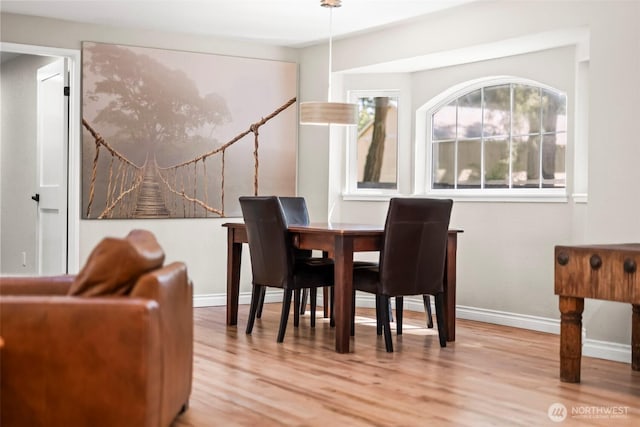 dining room featuring wood finished floors and baseboards