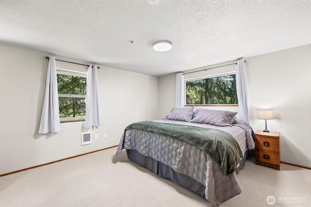 bedroom featuring baseboards, multiple windows, and a textured ceiling