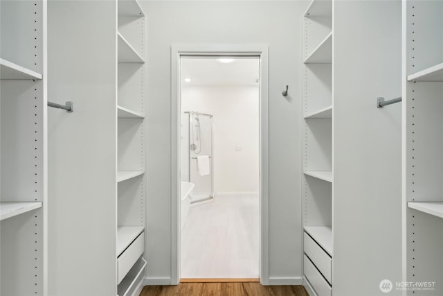 spacious closet with wood finished floors