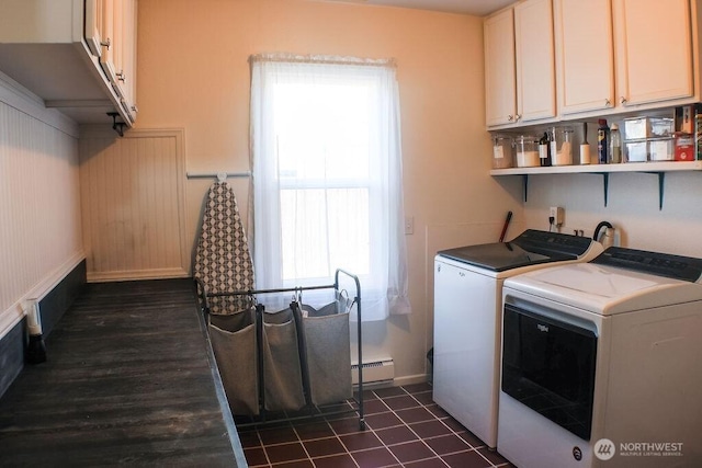 2916 Robin Ave, Bremerton, WA 98310 - washroom with washing machine and dryer, baseboards, a baseboard radiator, and cabinet space