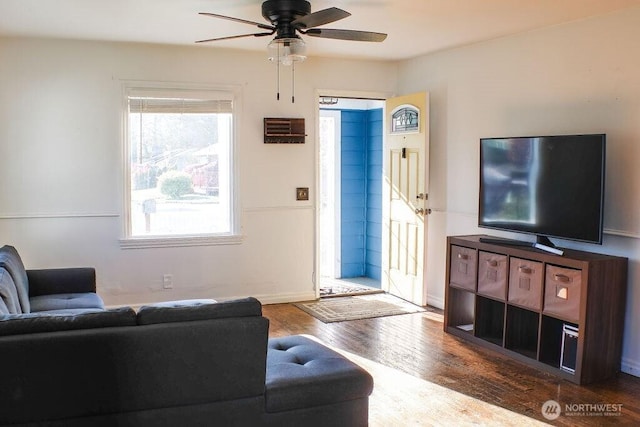 2916 Robin Ave, Bremerton, WA 98310 - living area with a ceiling fan and wood finished floors