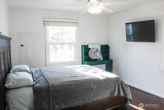 2916 Robin Ave, Bremerton, WA 98310 - bedroom featuring baseboards, a ceiling fan, wood finished floors, and electric panel