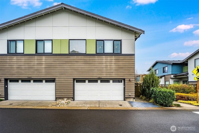 exterior space with a garage