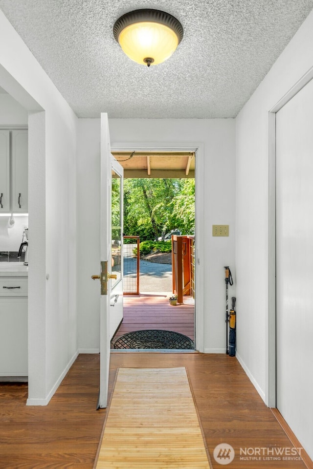 131 E Vine Maple Ln, Union, WA 98592 - foyer entrance with wood finished floors, a textured ceiling, and baseboards