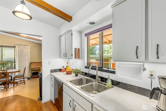 131 E Vine Maple Ln, Union, WA 98592 - kitchen featuring a sink, dishwashing machine, light countertops, and light wood finished floors