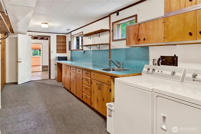 1315 Mill Ave, Bellingham, WA 98225 - washroom with cabinet space, washing machine and clothes dryer, and dark colored carpet