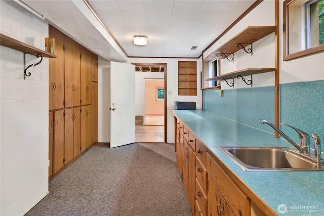 1315 Mill Ave, Bellingham, WA 98225 - kitchen featuring open shelves, a sink, healthy amount of natural light, and brown cabinetry