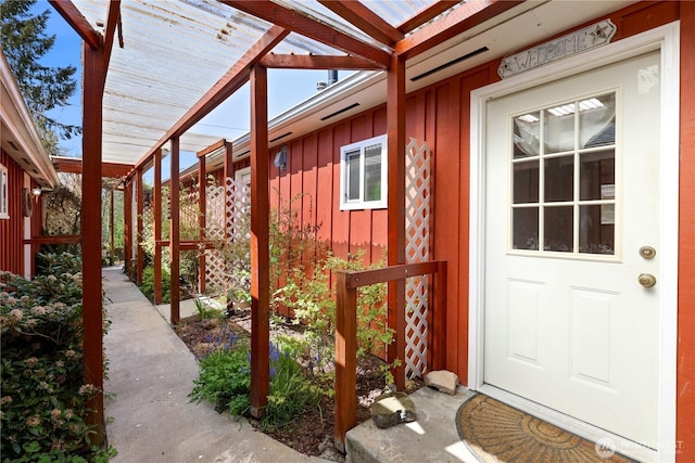 entrance to property with board and batten siding