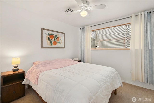 bedroom with carpet and a ceiling fan