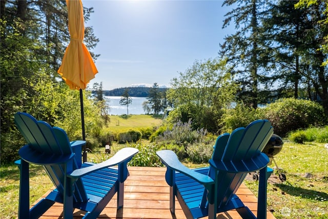 wooden deck with a water view