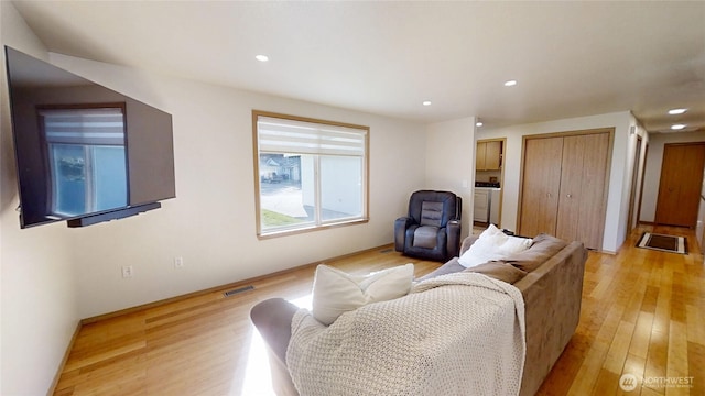 4713 Stikes Dr SE, Lacey, WA 98503 - living room with visible vents, recessed lighting, and light wood-style floors